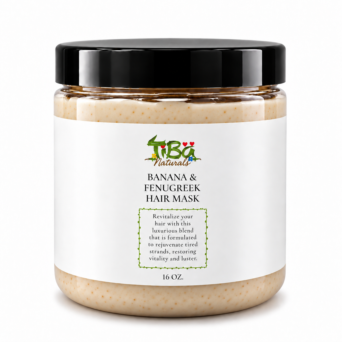 TiBa Naturals Banana & Fenugreek Hair Mask 8 oz jar with black lid